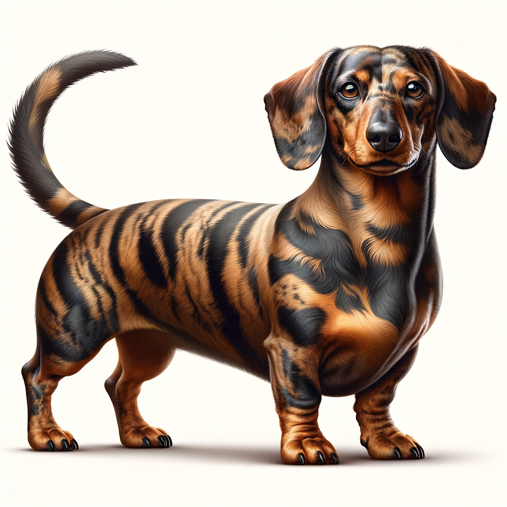 Brindle dachshund standing